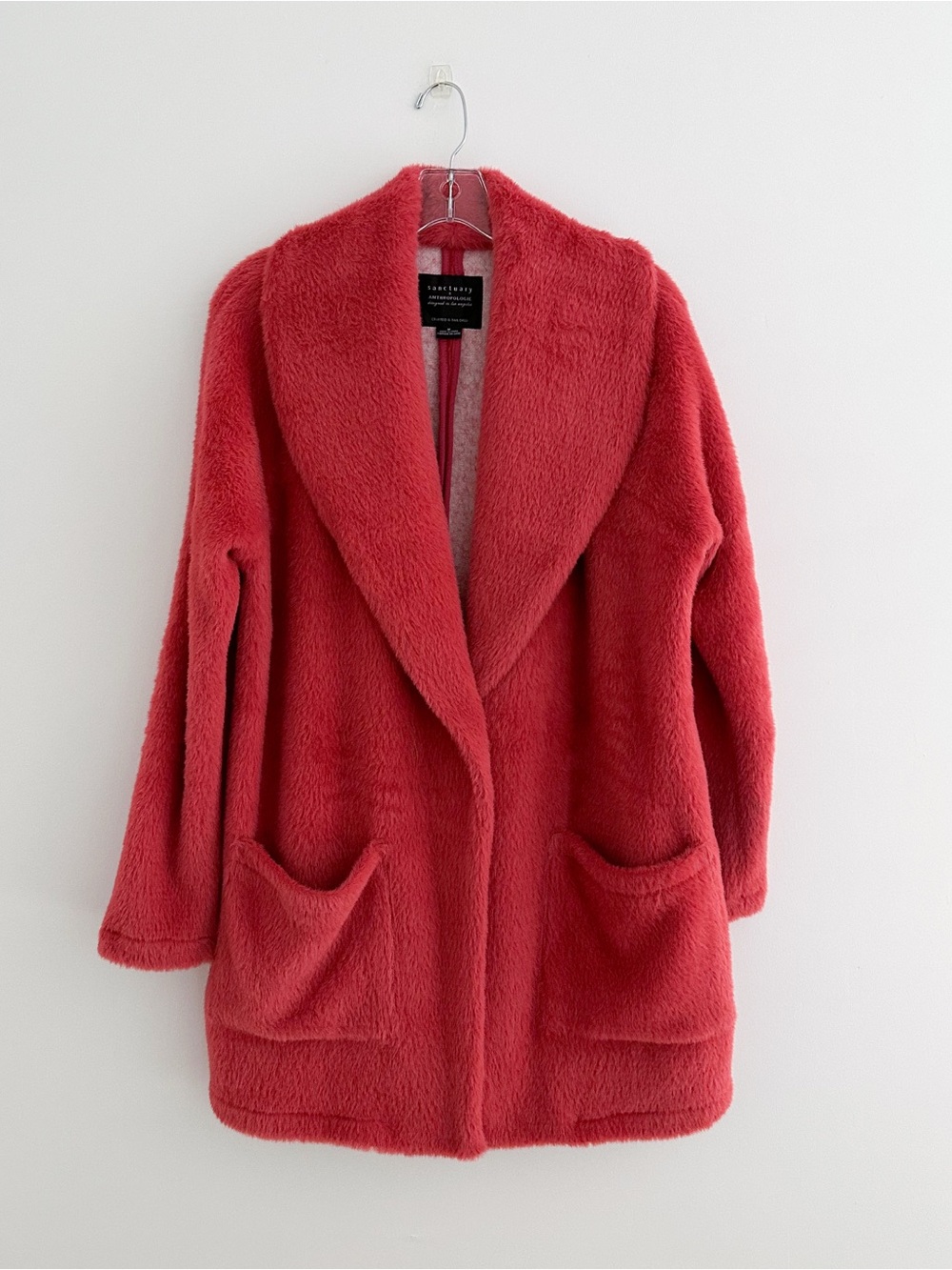 Anthropologie X Sanctuary Elena Plush Shawl Jacket Coral Pink Size M Fuzzy Cozy